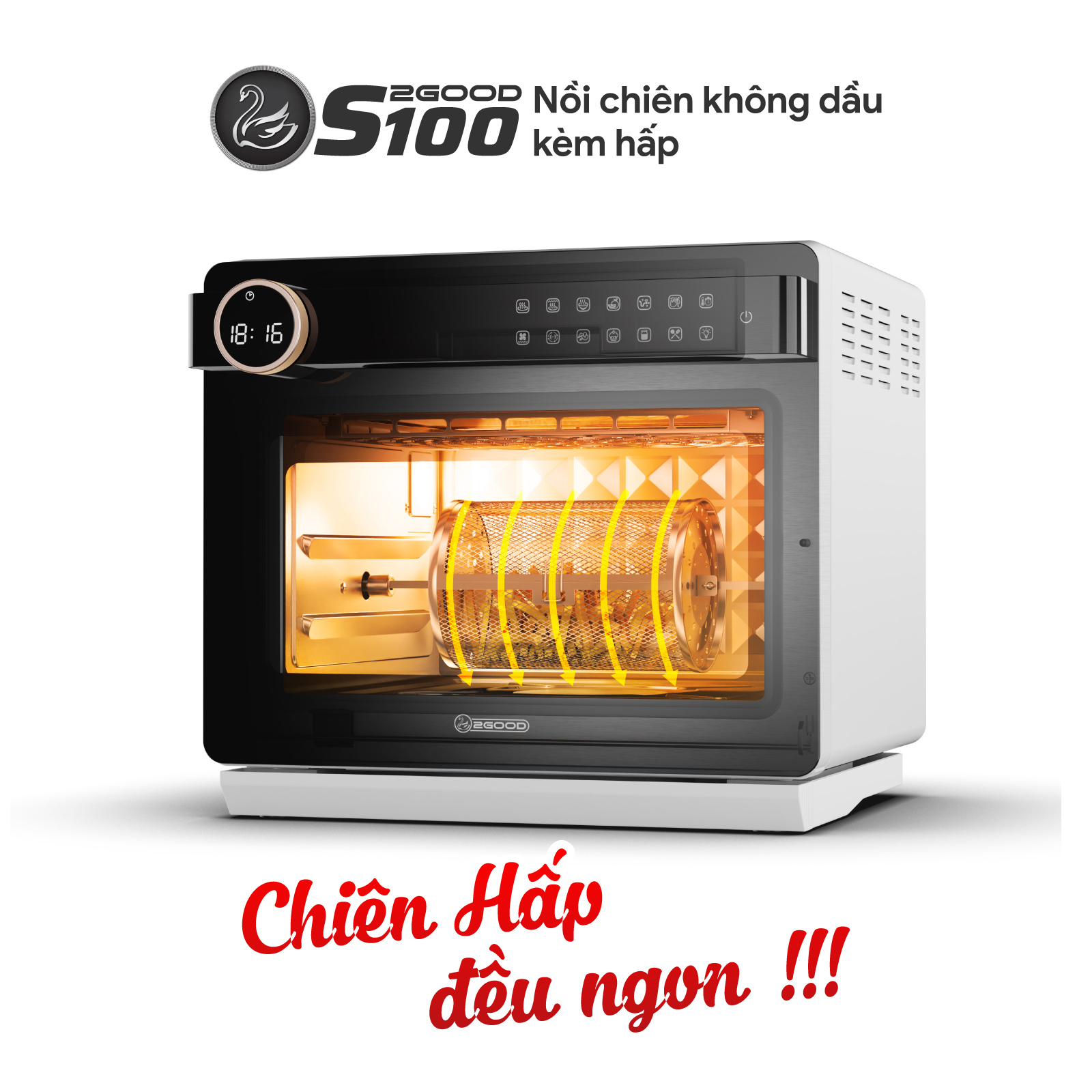 Nồi Chiên Hơi Nước 2Good Vortex - S100 - Ưu Đãi Combo Bản Cải Tiến Mới 2026 ( Đặt Online FREE SHIPPING Toàn Quốc )